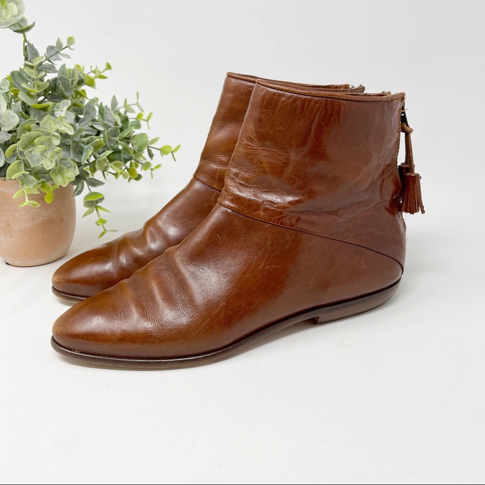 Joan & David Chestnut Leather Ankle Bootie